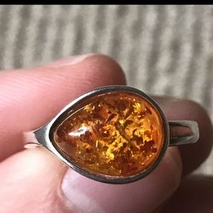 Baltic Amber and Sterling Silver Ring Size 10.5
